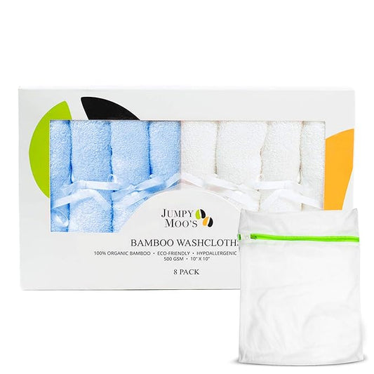 Jumpy Moo's Baby Washcloths - 100% Rayon from Bamboo, Ultra Thick 10x10 inches
