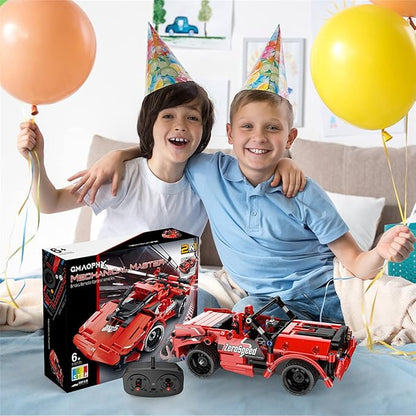 STEM Toy Building Toys Gifts for Age 5, 6, 7, 8, 9, 10, 11, 12 Years Old Kids Boys Girls, 2 in 1 Remote Control Racing Car Building Blocks, 351 Pcs DIY Building Kits, Engineering Construction Toy