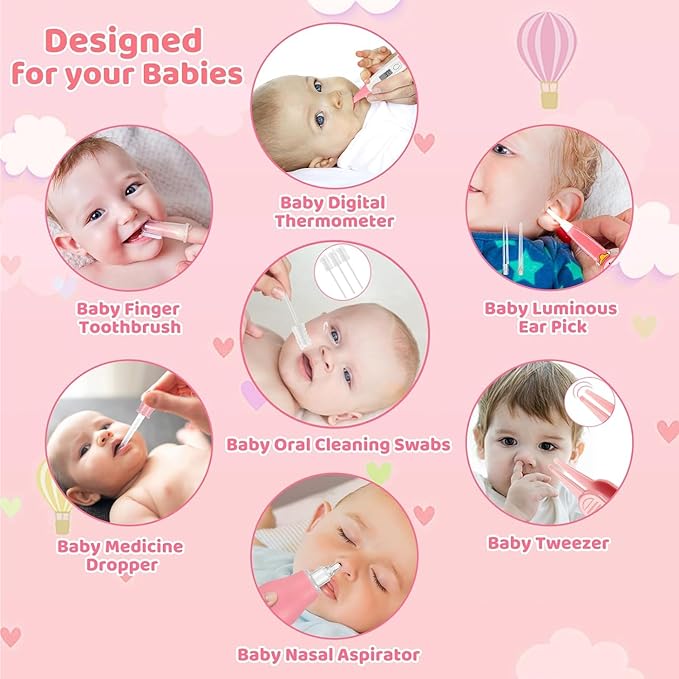 Baby Grooming Kit, 19 in 1 Baby Healthcare and Grooming Kit Newborn Nursery Health Care and Baby Nail Trimmer and Cleaner Essentials Set for Newborn Boys Girls (Pink)
