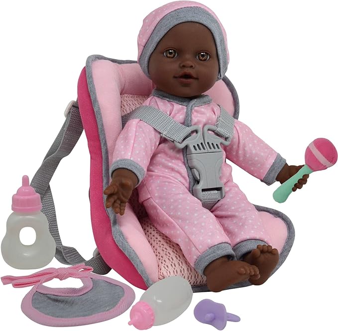 African American Doll Travel PlaySet - Baby Doll Car Seat 12 Inch