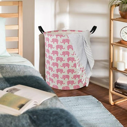 Round Pink Color Laundry Hamper Storage Basket Organizer Hamper Storage