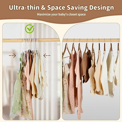 Kids Hangers, 120 Pack U-Shape Baby Hangers, with Protective Collar Non-Distorting Design from Stretching, 11.4inch Plastic Space-Saving Baby Clothes Hangers for Toddlers, Newborns, White