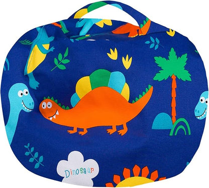 Posh Stuffable Kids Stuffed Animal Storage Bean Bag Chair Cover - Childrens Toy Organizer, Medium-27 - Canvas Dinos on Blue