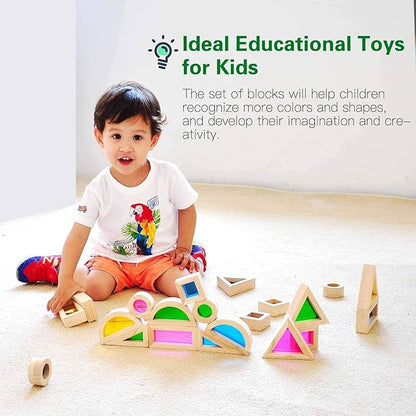 Wooden Building Blocks Set 24pcs, Wooden Blocks for Toddlers