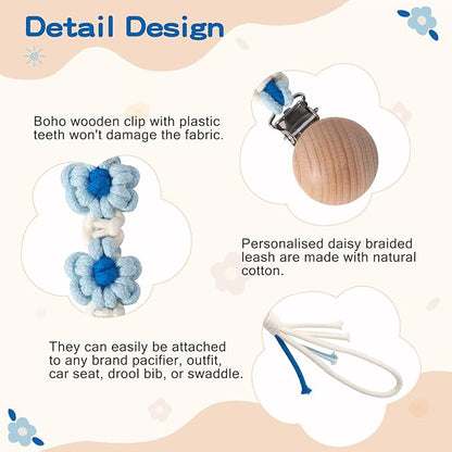 Pacifier Clip for Boys Girls Floral Daisy Macrame Paci Clip