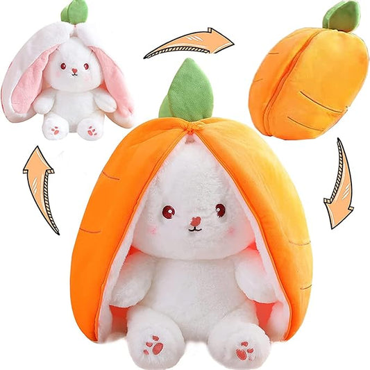 MIAODAM 13.7 inch Easter Bunny Stuffed Animal, Kawaii Squishy Cute Easter Bunny Plush Turn Into Rabbit Fruit Doll Carrot Strawberry Pillow