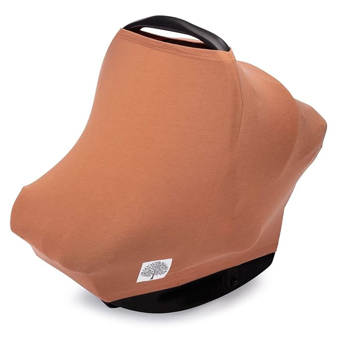 Parker Baby 4 in 1 Car Seat Cover for Girls and Boys - Stretchy Carseat Canopy, Nursing Cover, Grocery Cart Cover, High Chair Cover - “Copper”