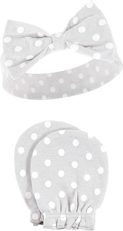 Hudson Baby Baby Girls' Cotton Headband and Scratch Mitten Set