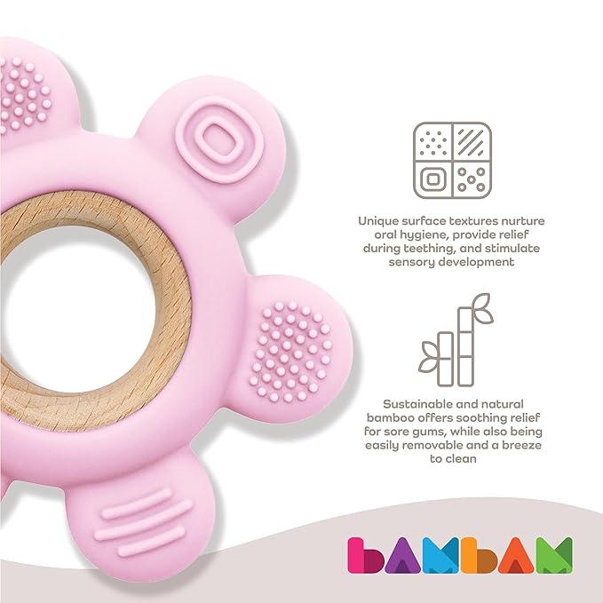 BAMBAM Baby Premium Silicone Teething Ring Toy ??100% BPA Free, Child Safety Tested 0-6, 3-6 6-12 Months