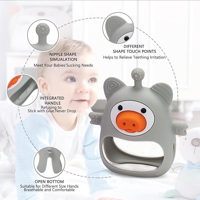 Piglet Silicone Baby Teether,Teething Toys for Babies 0-6 Months