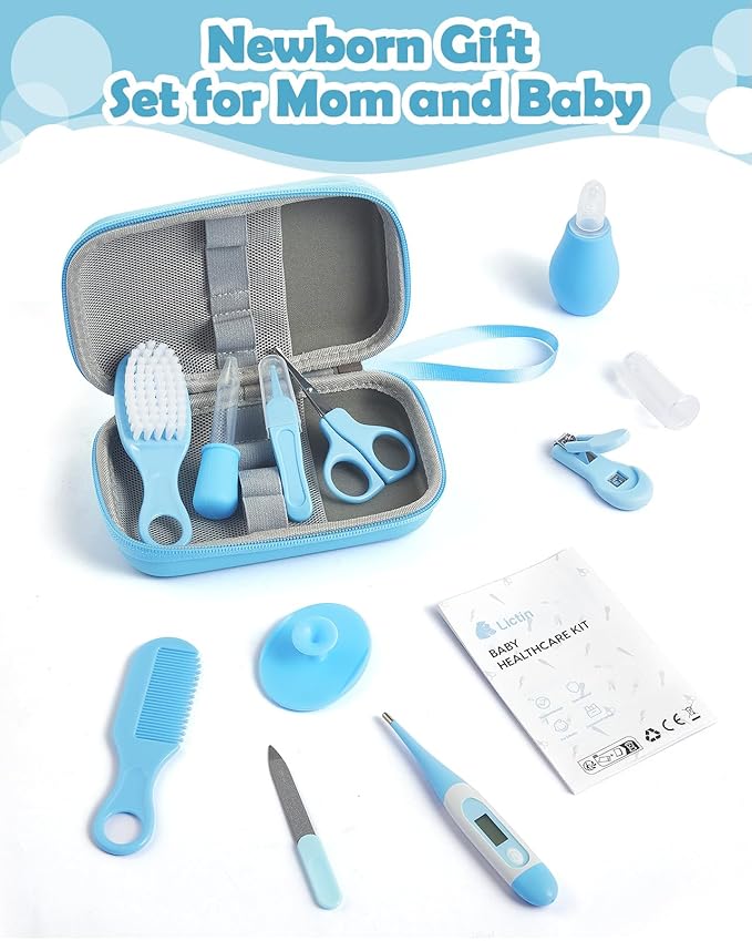 Baby Grooming and Health Kit, Lictin Nursery Care Kit, Newborn Safety Health Care Set with Hair Brush,Comb,Nail Clippers and More for Newborn Infant Toddlers Baby Boys,Baby Blue
