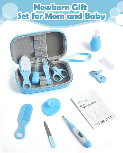 Baby Grooming and Health Kit, Lictin Nursery Care Kit, Newborn Safety Health Care Set with Hair Brush,Comb,Nail Clippers and More for Newborn Infant Toddlers Baby Boys,Baby Blue