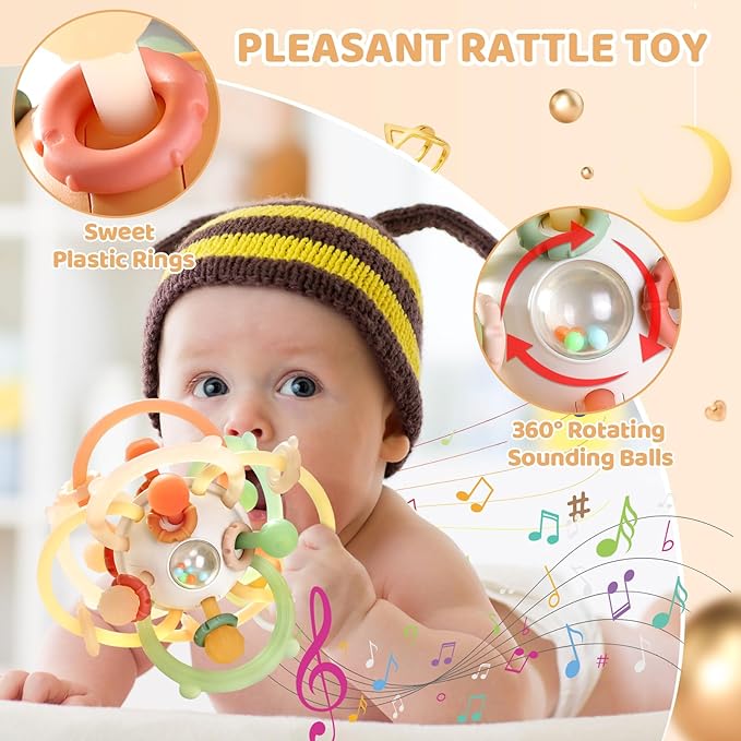 Orzbow Baby Sensory Teething Teether Toys, Infant Montessori Toys 3-6-12-18 Months