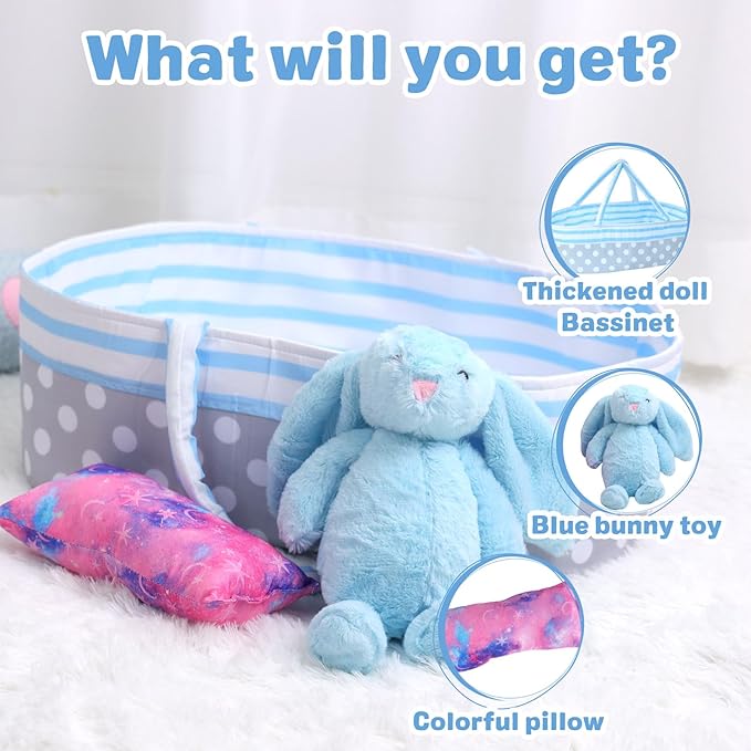 BABESIDE Reborn Baby Dolls Bassinet with Handle Foldable Baby Doll 17-22 inch