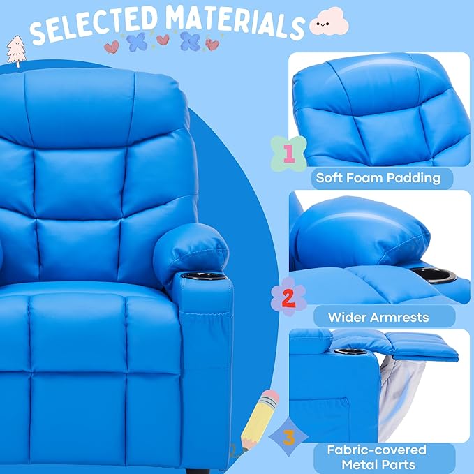 Marshmallow Larger Kids Reclining Chair Leather Recliner Sofa Children Ages 3-12