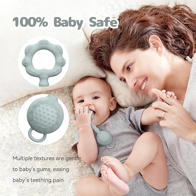 Teethers for Babies 0-6 Months, Rattles for Babies 6-12 Months 2-in-1 Rattle