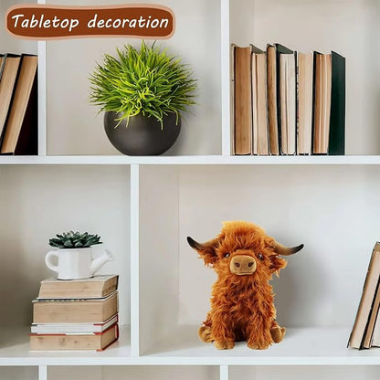 Stuffed Animals Highland Cows Cute Stuff Fluffy Cattle Dolls Skeleton (11 inches,Brown)