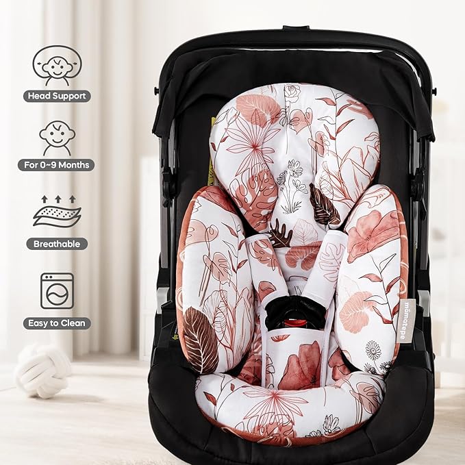 Mamatepe Infant Car Seat Insert, Baby Seat Head and Body Support for Newborn, Soft Breathable, Reversible Design, Fits for Stroller, Baby Swing, Rocker, Bassinets, Pushchair, Orange