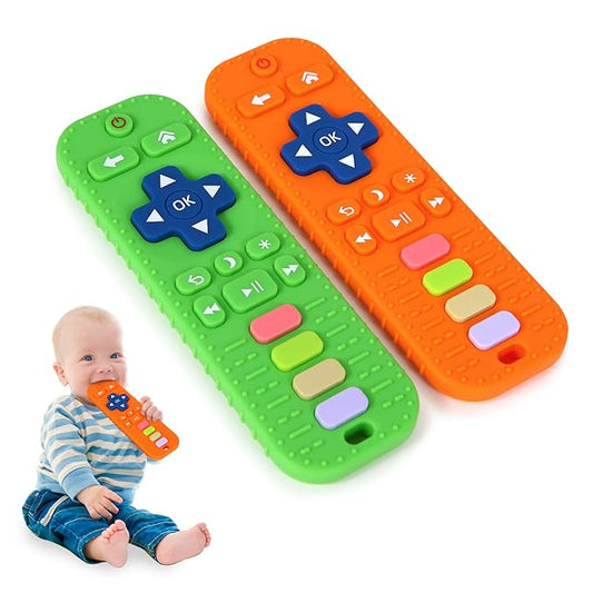 Hooku 2 Pack Remote Teether for Baby, Silicone Teethers for Babies 6-12 Months 0-6 Months,