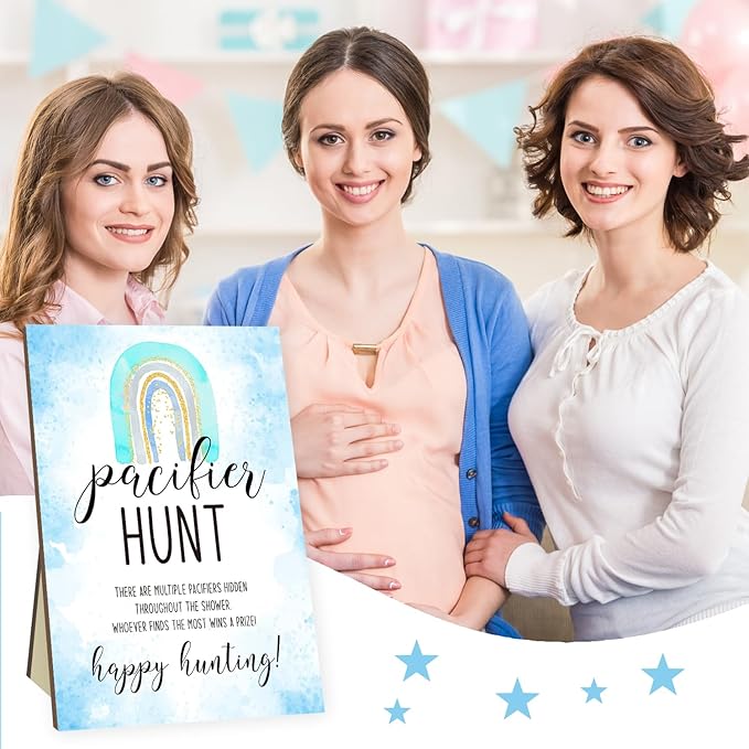 Pacifier Hunt Game for Baby Shower, Baby Shower Game Sets 50 Blue
