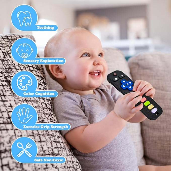 2-Pack Baby Silicone Teething Toys, Simulation TV Remote Control Shape Teether Toys for Toddlers 3-18 Months