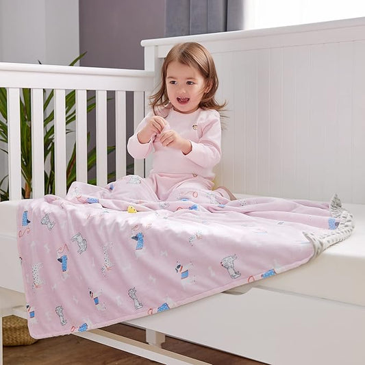 DaysU Silky Micro Soft Plush Baby Blankets for Girls with Print Animal Pattern and Soothing Raised Dots, Double Layer Bed Throws for Baby Crib 30x40 Inches