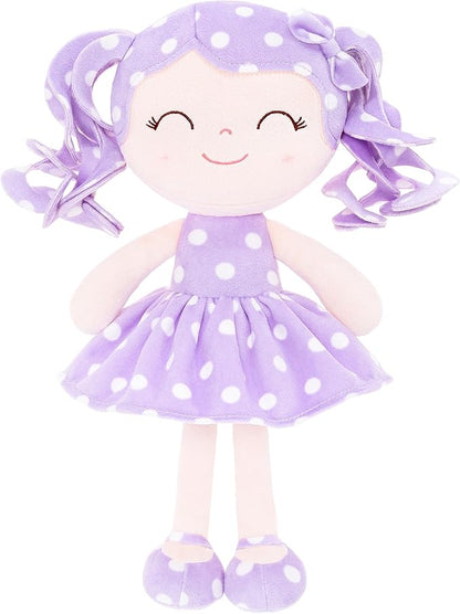 Gloveleya Soft Dolls Plush Figure Polka Dot Purple Dress Baby 12inches