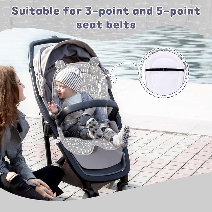 Miracle Baby Car Seat Insert Universal Breathable Baby Stroller Cushion Reversible 3D Air Mesh Cotton Stroller Mat for CarSeat, Buggy, Carrycot, High Chair (Grey Arrow)