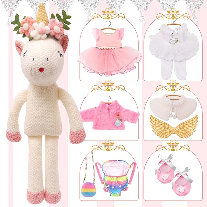 Unicorn Stuffed Animals Plush Ballerina Baby Doll with Doll Carrier 3 4 5 6