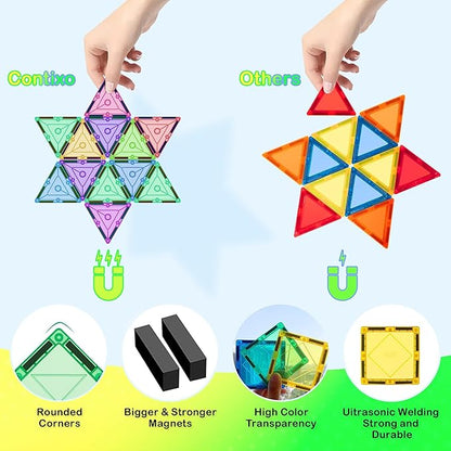 Contixo ST4 Magnetic Tiles - 112 PCs 3D Building Blocks STEM Construction Creativity, Imagination, Recreational, Educational Building Toys for Kids Children Toddler Ages 4-8, Boys and Girls Age 3-5