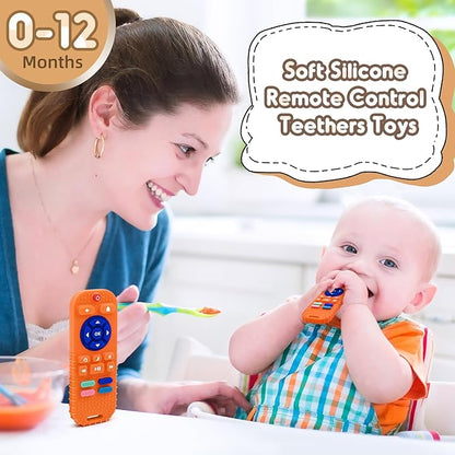 AiTuiTui Baby Teether for Teething Relief Baby Toys 3 6 9 12 Months, Silicone Baby Teether Toy for Babies Remote Control Newborn Infant Boy Girl Autism for Baby Gifts