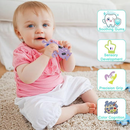 Vasdoo 2 Pack Silicone Teething Toys for Infants and Toddlers,Teething Relief Chew Toys for Babies Boys Girls 0-6 Months 6-12 Months