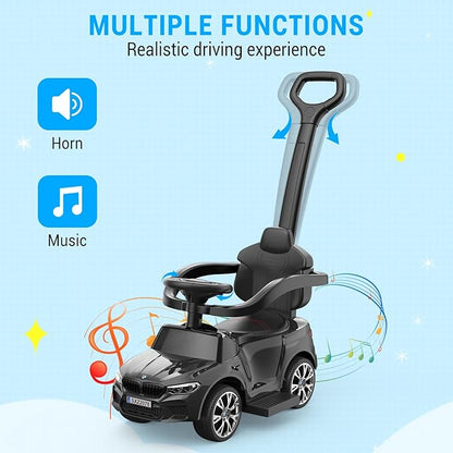 Hetoy Push Cars for Toddlers 1-3 Boys Girls，4-in-1 Ride On Cars Licensed BMW with Horn, Music