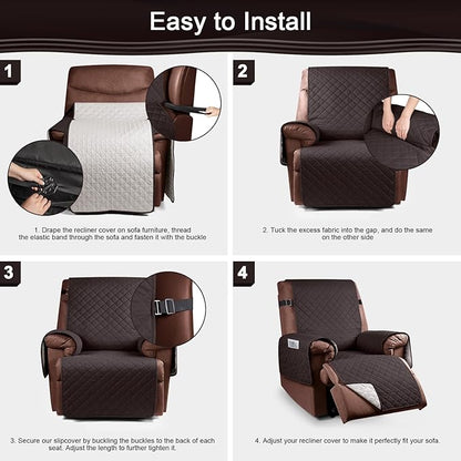 KinCam 100% Waterproof Recliner Chair Cover, Reclining Couch Covers for Pets, Dogs, Recliner Couch Slipcover Furniture Protector with Elastic Straps for Kids(23.6", Chocolate)