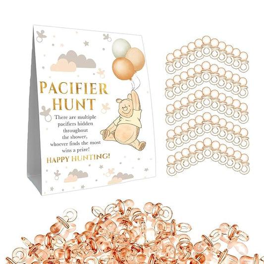 Winnie Pacifier Hunt Sign, Mini Pacifiers Baby Shower Game Set 50Pcs Brown 5 * 7IN