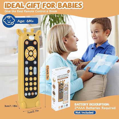 Orzbow Baby Remote Control Toy for 6 Month+ with Silicone Teether Cover, TV Remote Toy with Realistic Light and Sound - English