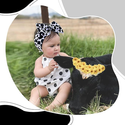 Cow Baby Bows, 3pcs Western Cowgirl Elastic Nylon Headbands for Baby Girls
