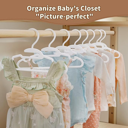 Baby Hangers, Kids Hangers, 70 PCS Baby Clothes Hangers,White Hangers for Kids Toddlers and Children,11.4" Plastic Hangers for Kids, Toddler Hangers with Protect Collar Non-Distorting from Stretching