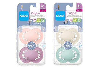 MAM Original Matte Baby Pacifier, Pink/Purple/Blue 6-16 Months (4 Count)