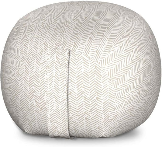 Lunarable Chevron Storage Toy Bag Chair, Hand Drawn Monochrome Herringbone Lines Composition of Abstract Zigzags, Stuffed Animal Organizer Washable Bag, Large Size, White Beige