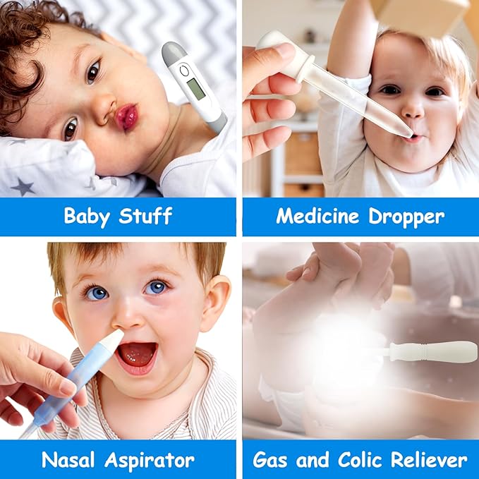 Baby Healthcare and Grooming Kit, 28 in 1 Portable Baby Essentials Kit Electric Nail Trimmer Set with Gas Relief Hair Brush Comb Nasal Aspirator for Newborn Boys Girls (Grey White)