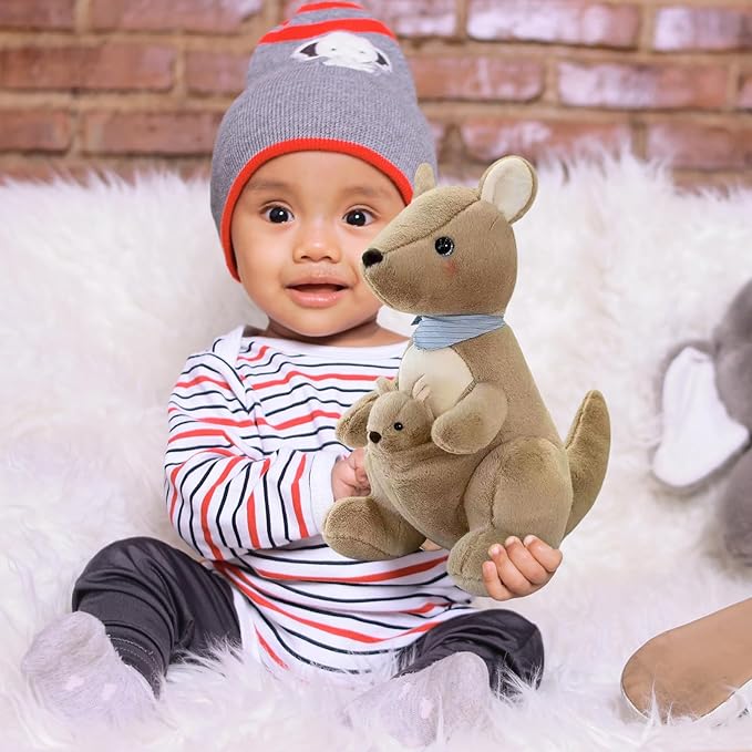 Kangaroo Stuffed Animal Plush Doll - Mother Kangaroo with Removable Child Kangaroo Plushies, Adorable Plushie for Ages 3 and Up (Brown,10.23 inch)