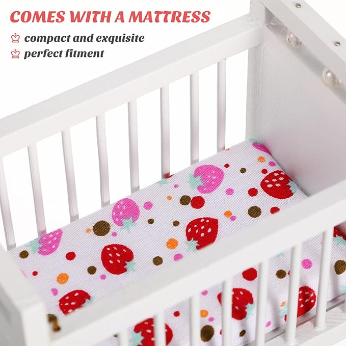 Vaguelly Dollhouse Baby Crib 1:12 Mini Crib Toy,Miniature Crib Dollhouse Mini Furniture Cradle