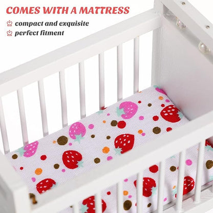 Vaguelly Dollhouse Baby Crib 1:12 Mini Crib Toy,Miniature Crib Dollhouse Mini Furniture Cradle