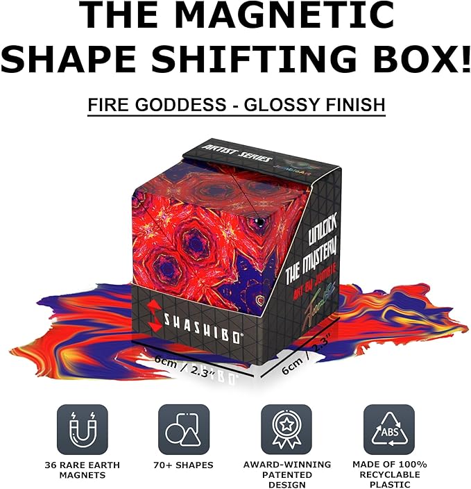 SHASHIBO Shape Shifting Box - Award-Winning, Patented Fidget Cube w/ 36 Rare Earth Magnets 70 Shapes,