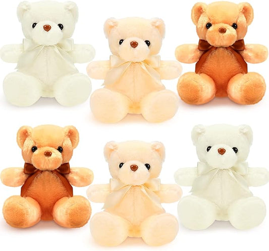 HyDren 6 Pcs Bears Bulk Stuffed Animal Small Bears Baby Shower Bears Plush Toys Employee Appreciation Easter Graduation Gifts(Dark Brown, Brown