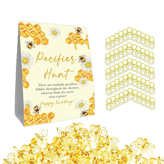 Mini Pacifiers Baby Shower Game, Pacifiers Hunt Sign 50Pcs Yellow