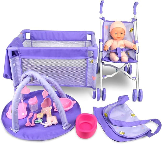 ANIVIA 5PCs Baby Doll Stroller Set - Baby Doll Accessories (11" Doll