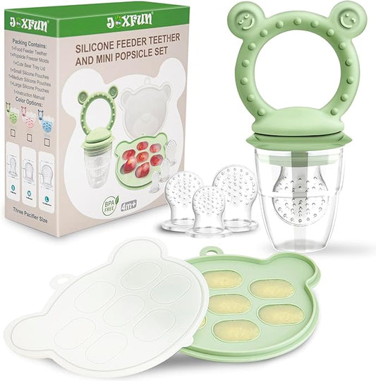 JEXFUN Silicone Baby Fruit Food Feeder Pacifier & Breastmilk Popsicle Freezer Molds for Cooling Relief, Silicone Feeder to Safely Introduce New Foods 4 Month+