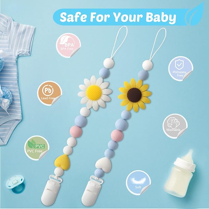 Silicone Pacifier Clip, 2 Pack Pacifier Holder for Boys and Girls